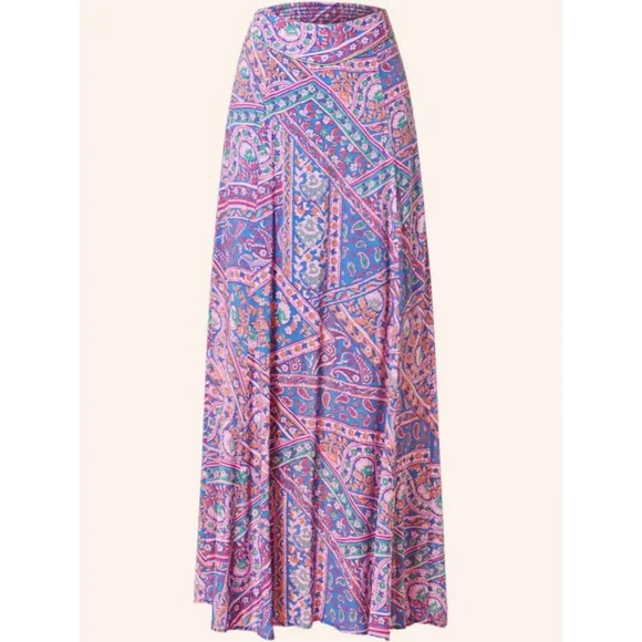 ba&sh Blossom Fanessa Maxi Skirt Blue & Pink Batik Floral Print Size 1 Small - Picture 15 of 16